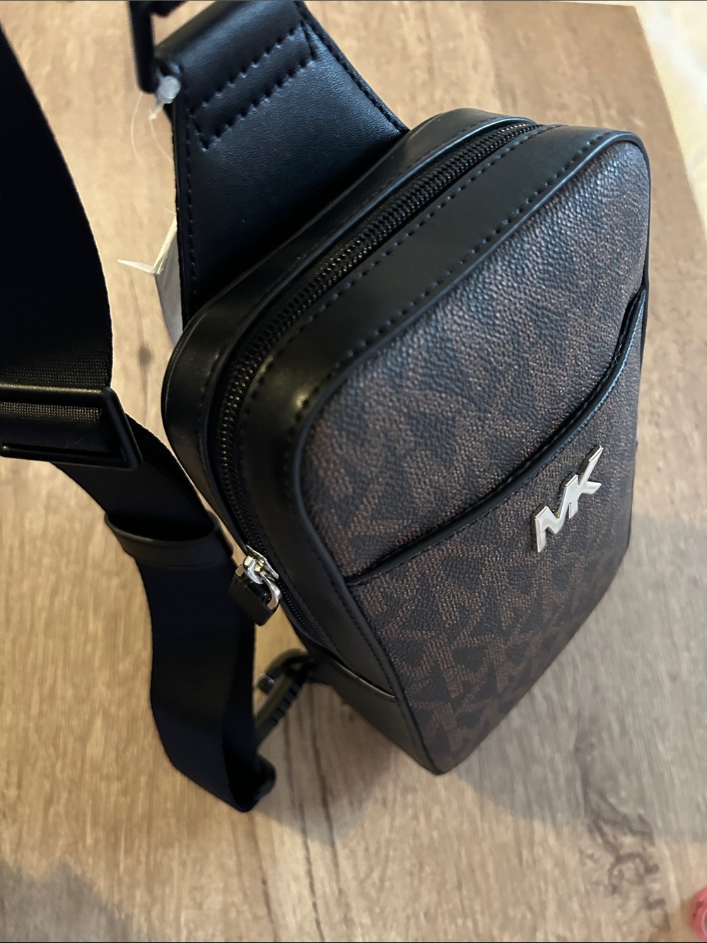 Michael Kors Brown MK Monogram Sling Crossbody Bag Unisex